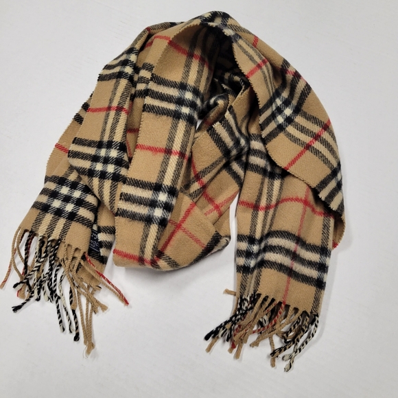 BURBERRY London 100% Lambswool Nova Check Fringe Scarf Brown Vintage